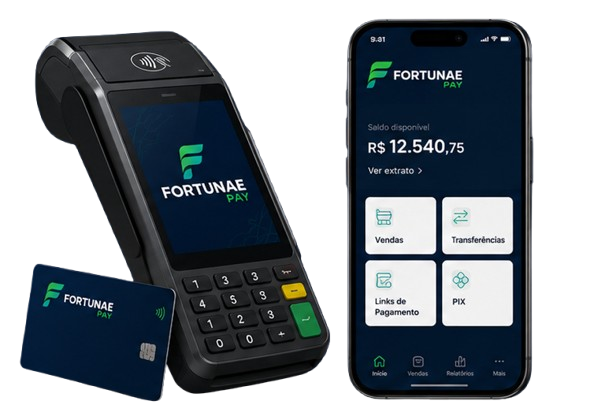 Maquininha e aplicativo Fortunae Pay