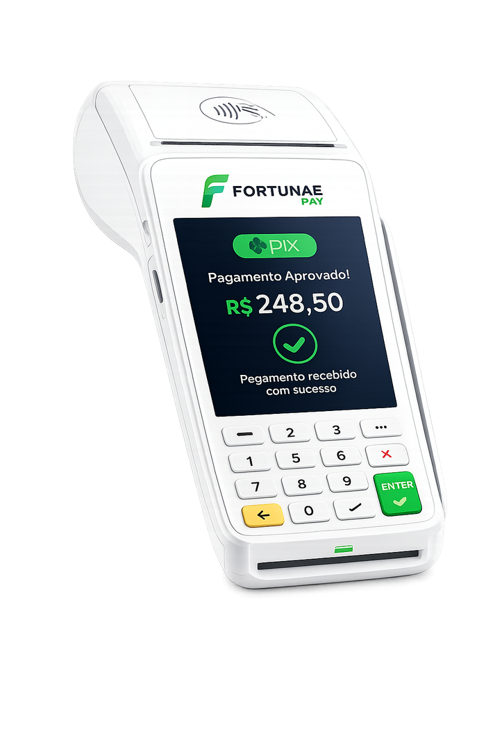 Maquininha Fortunae Pay aprovando um pagamento PIX